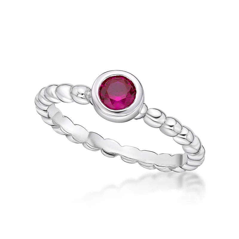 Bezel Set July Birthstone Bubble Band Sterling Silver Ring (Size Q)