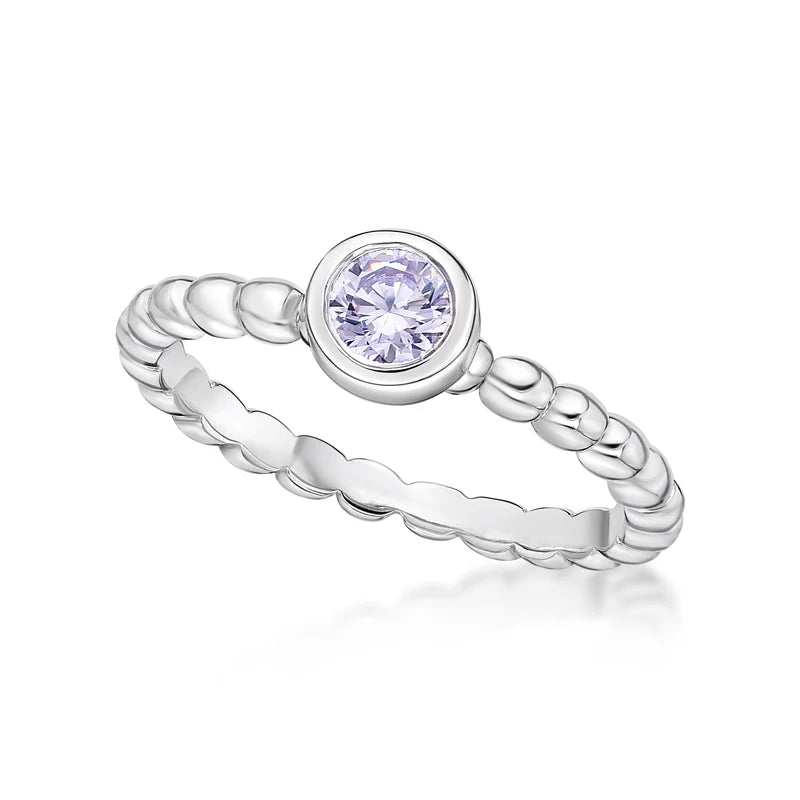 Bezel Set June Birthstone Bubble Band Sterling Silver Ring (Size N)