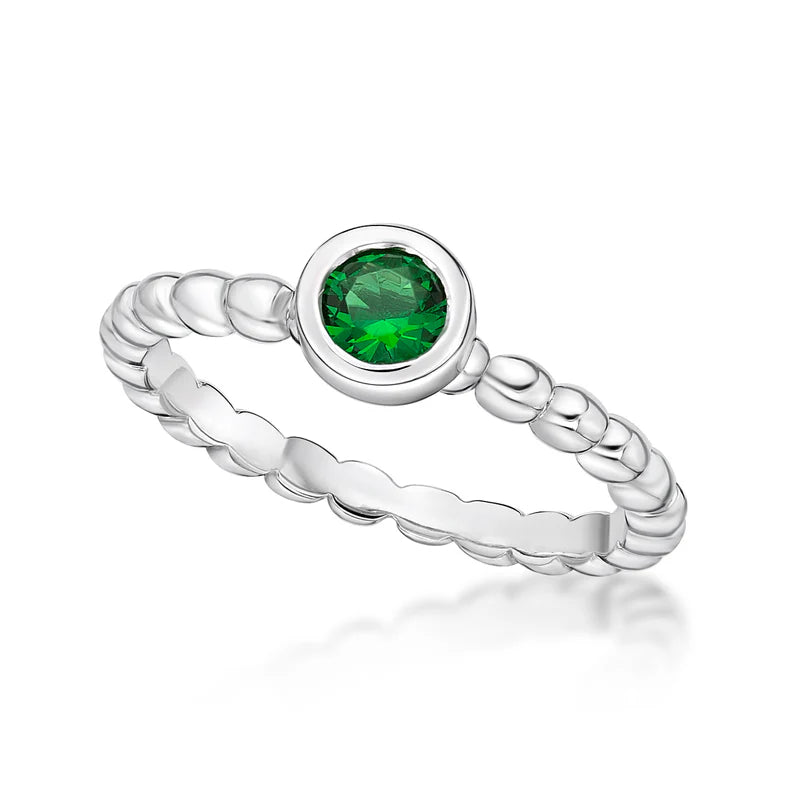 Bezel Set May Birthstone Bubble Band Sterling Silver Ring (Size Q)