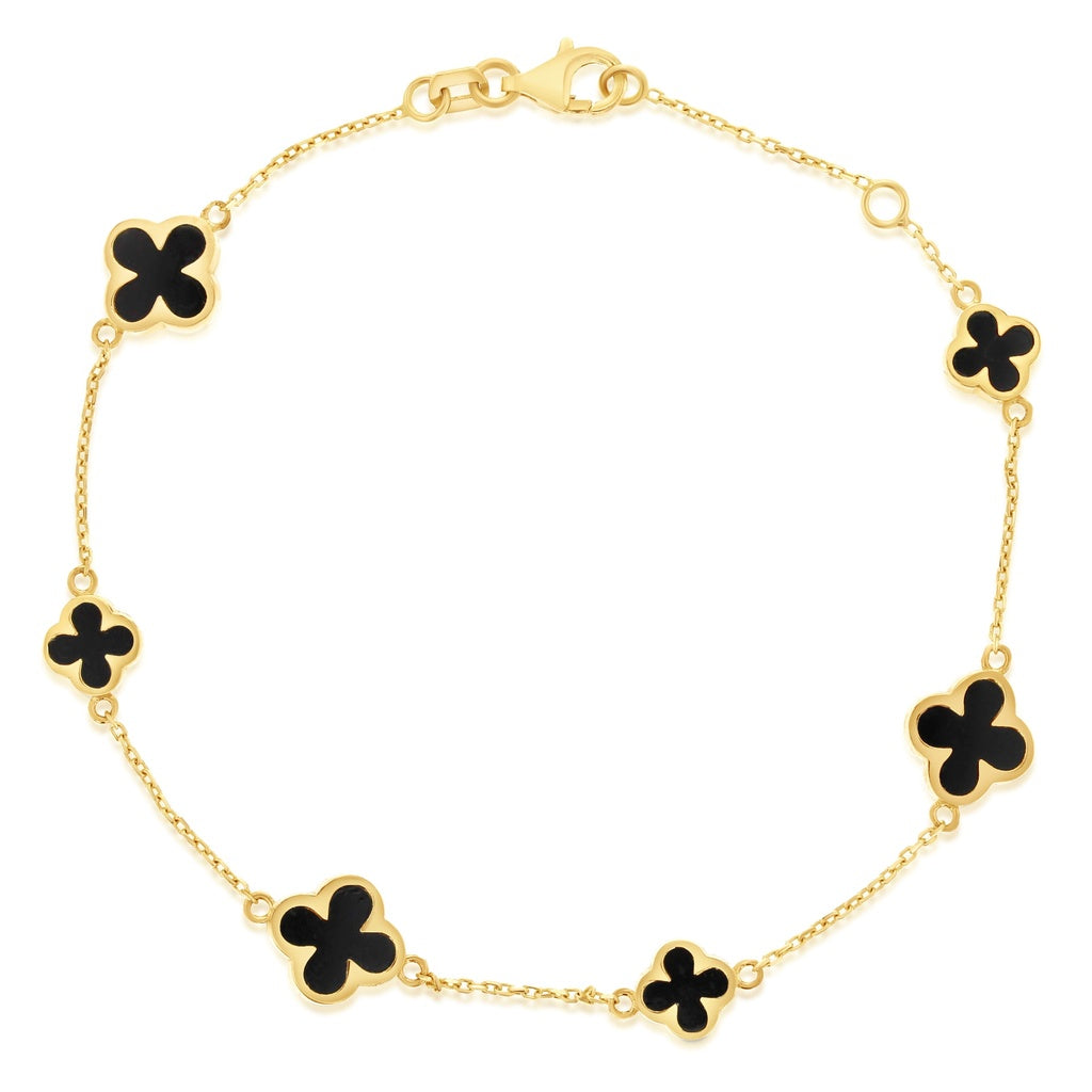 Black Onyx Clover 9ct Gold Bracelet