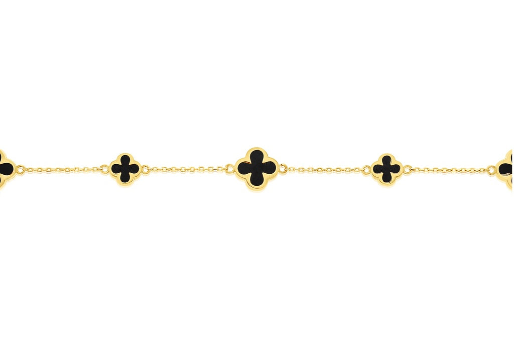 Black Onyx Clover 9ct Gold Bracelet