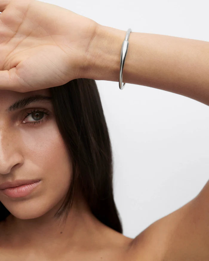 Chasti Rhodium Plated Hinged Bangle