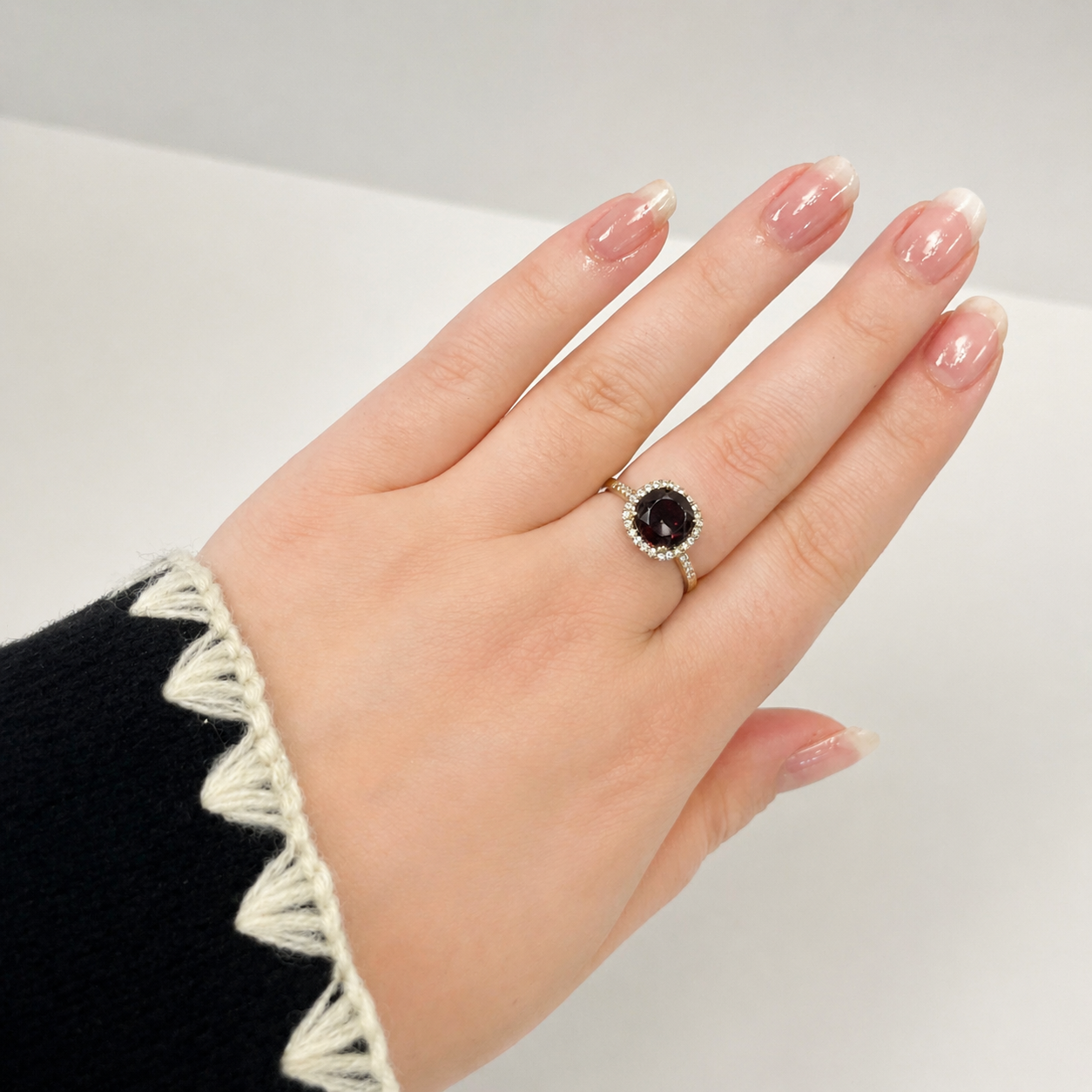 Alexandra Diamond Halo Garnet 9ct Gold Ring (Size N)