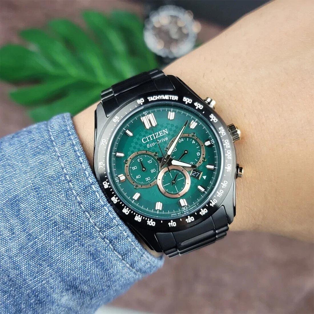 Citizen Green Dial Chronograph Black Mens Watch