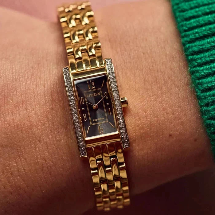 Citizen Ladies Black Dial Gold Swarovski Eco-Drive Solar Watch