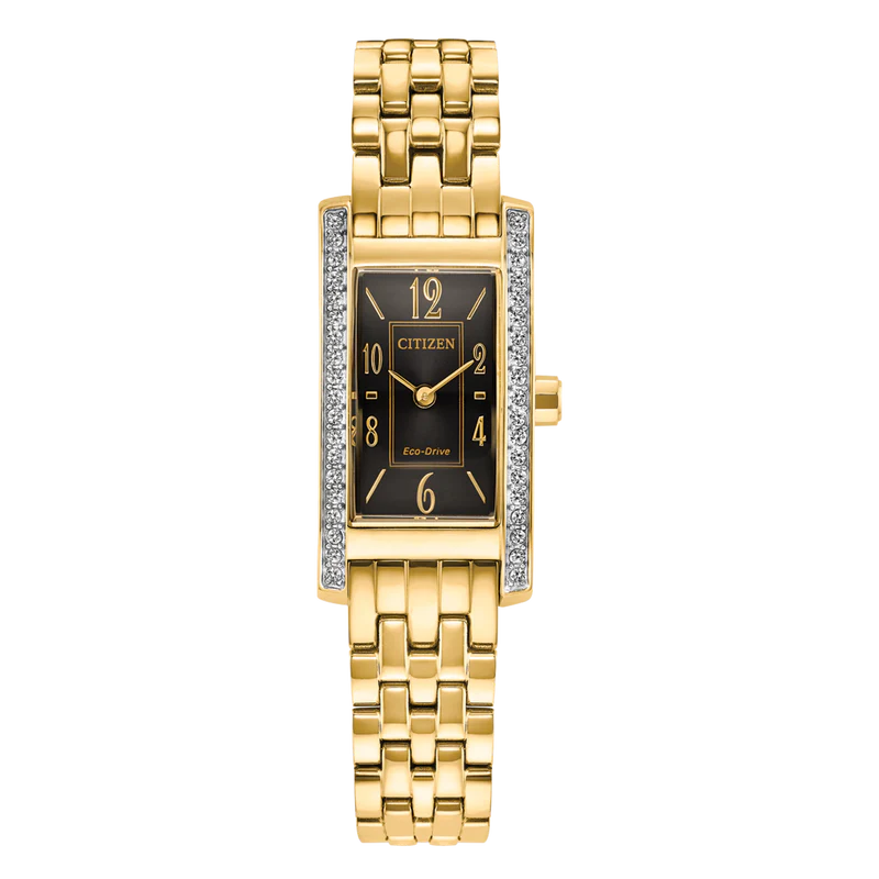Citizen Ladies Black Dial Gold Swarovski Eco-Drive Solar Watch