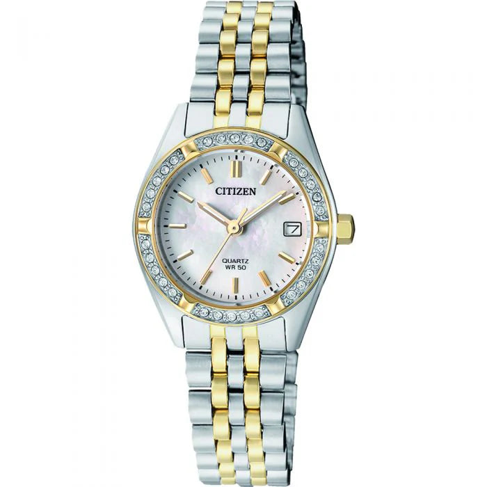 Citizen Ladies Two-Tone Swarovski Watch Mother of Pearl Dial
