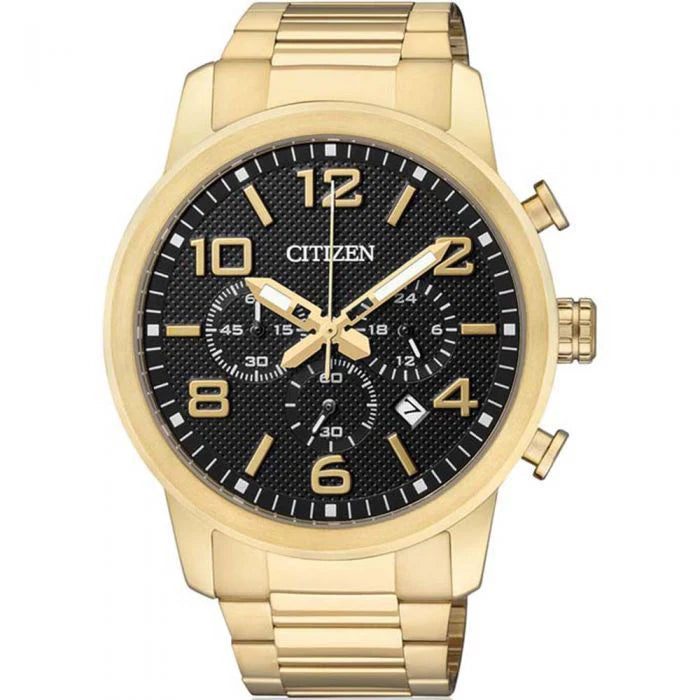 Citizen Mens Black Dial Chronograph Eco-Drive Solar Gold Watch