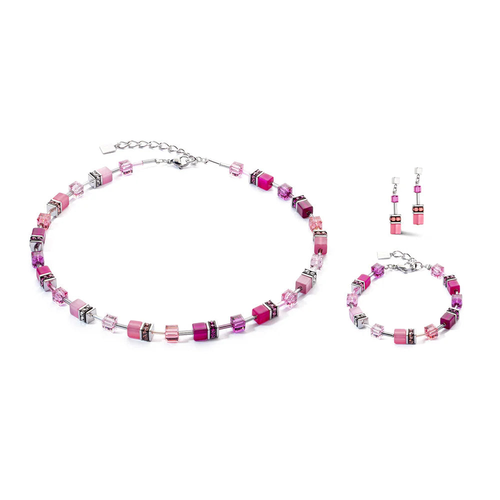 Coeur De Lion - GeoCube VIVA MAGENTA Pink Drop Earrings