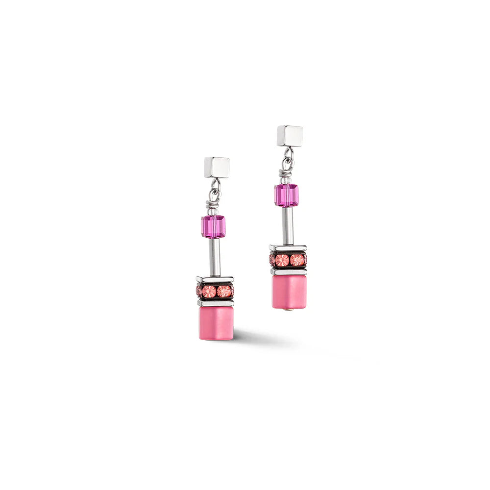 Coeur De Lion - GeoCube VIVA MAGENTA Pink Drop Earrings