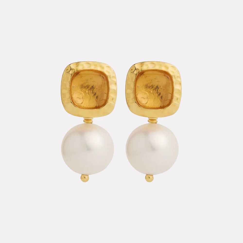 Coral Kiss Citrine & Pearl Earrings