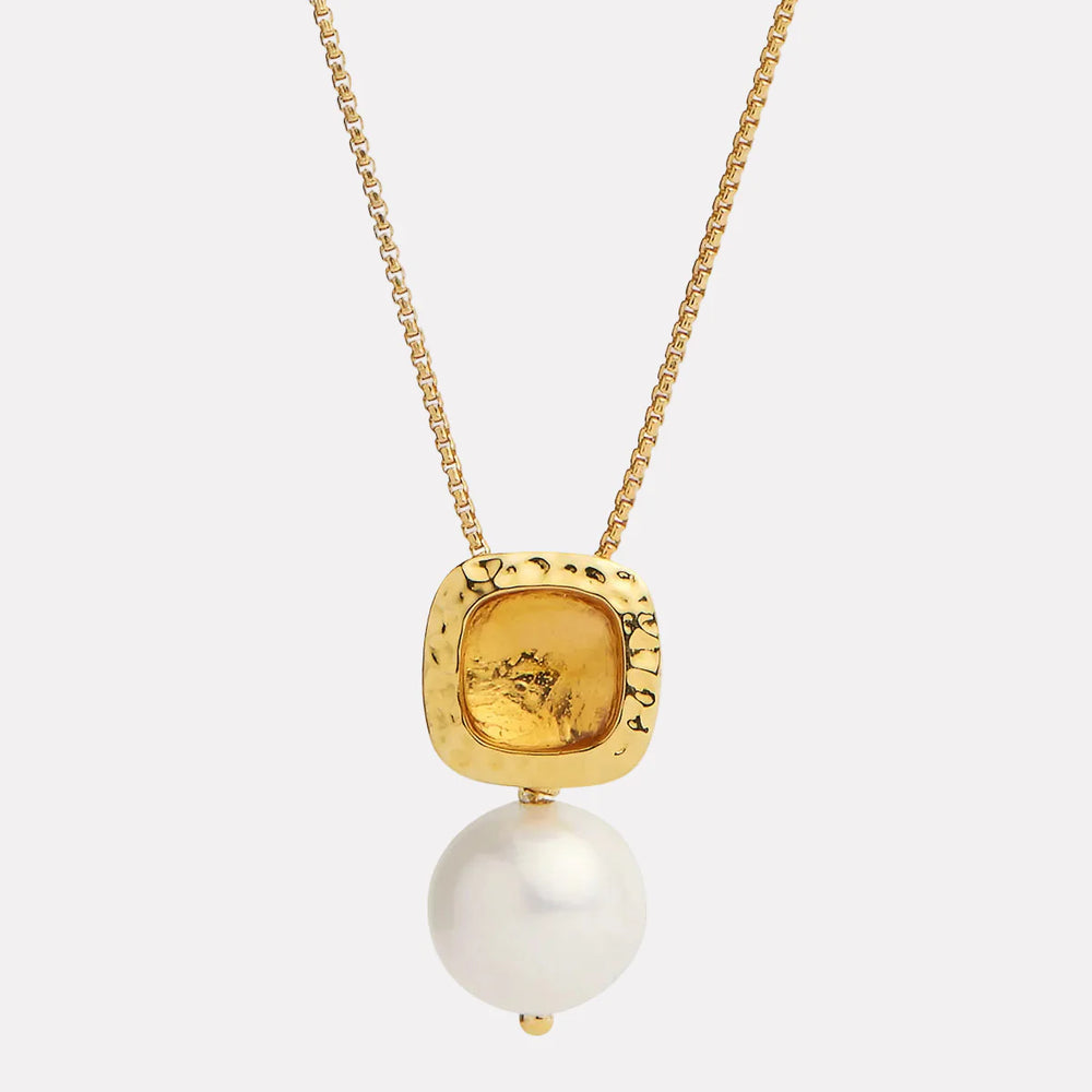 Coral Kiss Citrine & Pearl Pendant Necklace
