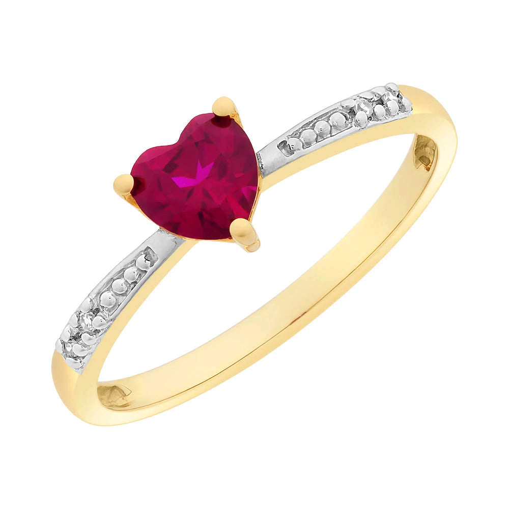 Cupid 9ct Yellow Gold Ruby & Diamond Heart Ring