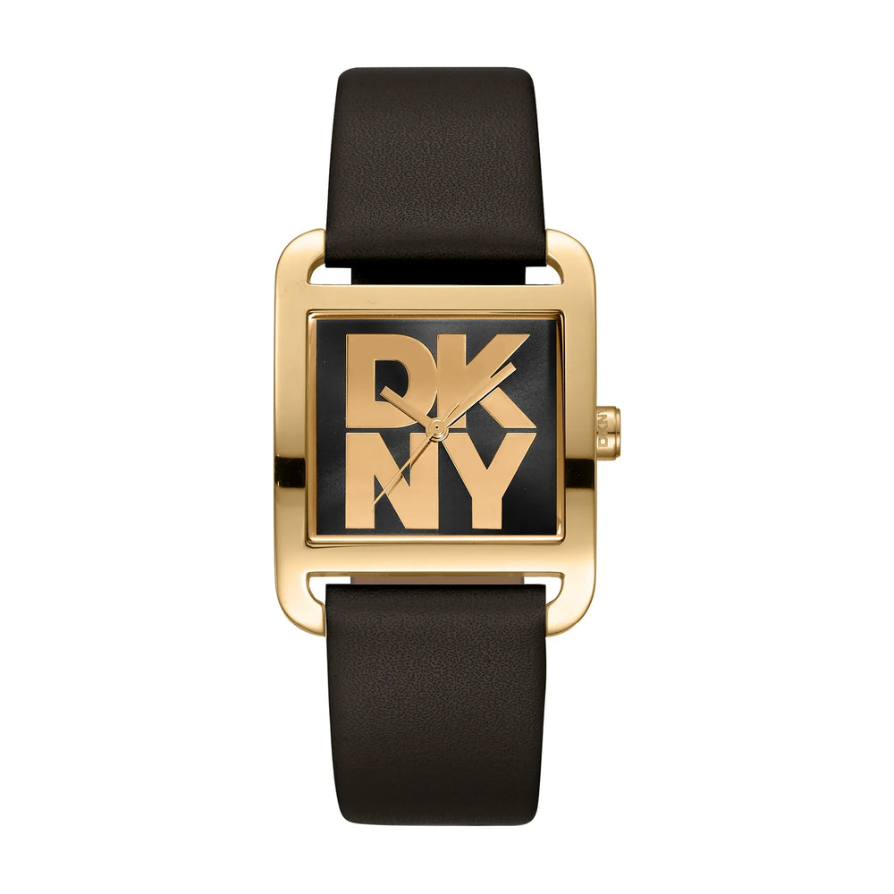 DKNY Logo City Maxi Black Leather Strap Ladies Watch