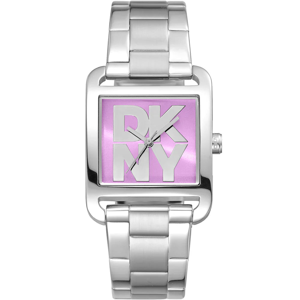 DKNY Logo City Maxi Pink Dial Silver Stainless Steel Ladies Watch