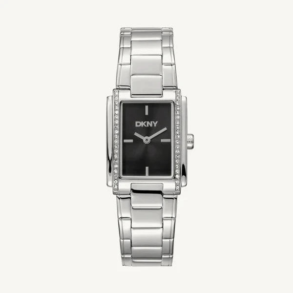 DKNY Stone Set Black Dial Silver Ladies Watch