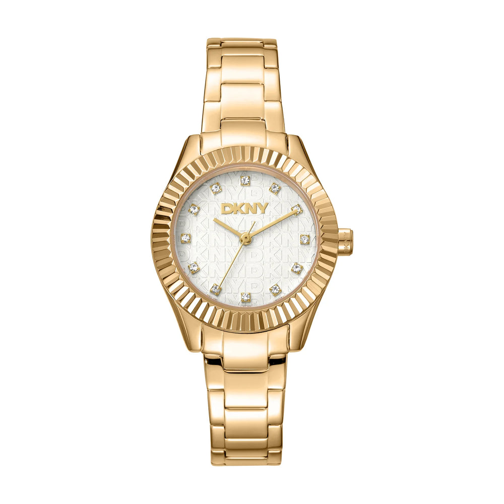 DKNY Chambers Glitz Silver Dial Gold Stainless Steel Ladies Watch