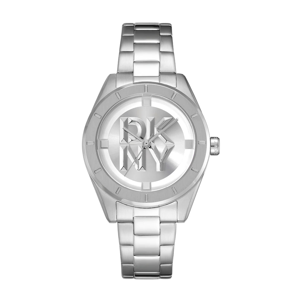 DKNY Logo Chambers Silver Dial Stainless Steel Ladies Watch