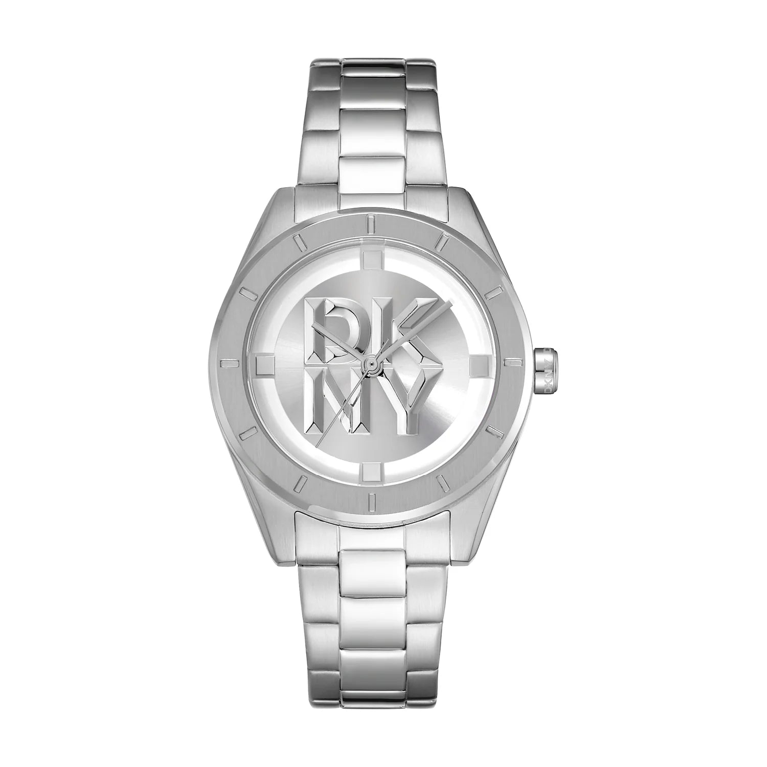 DKNY Logo Chambers Silver Dial Stainless Steel Ladies Watch