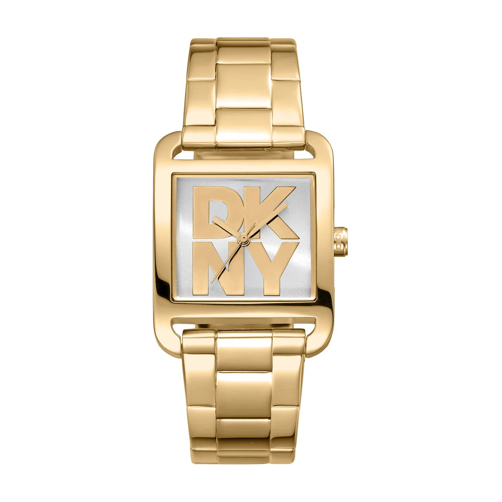 DKNY Logo City Maxi Silver Dial Gold Stainless Steel Ladies Watch