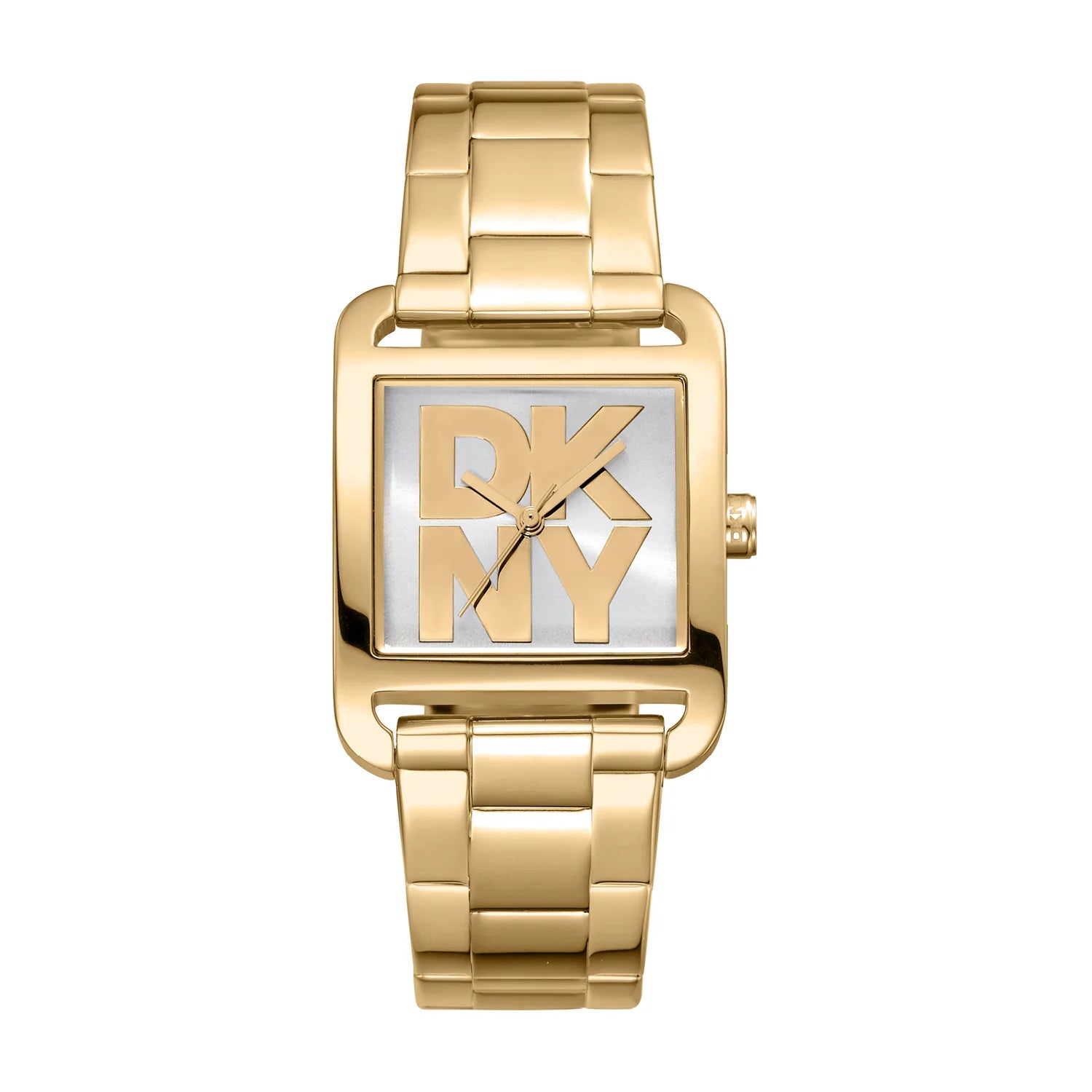 DKNY Logo City Maxi Silver Dial Gold Stainless Steel Watch Ladies Watch