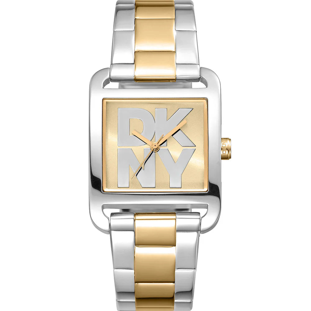 DKNY Logo City Maxi Two Tone Silver Gold Stainless Steel Watch Ladies Watch