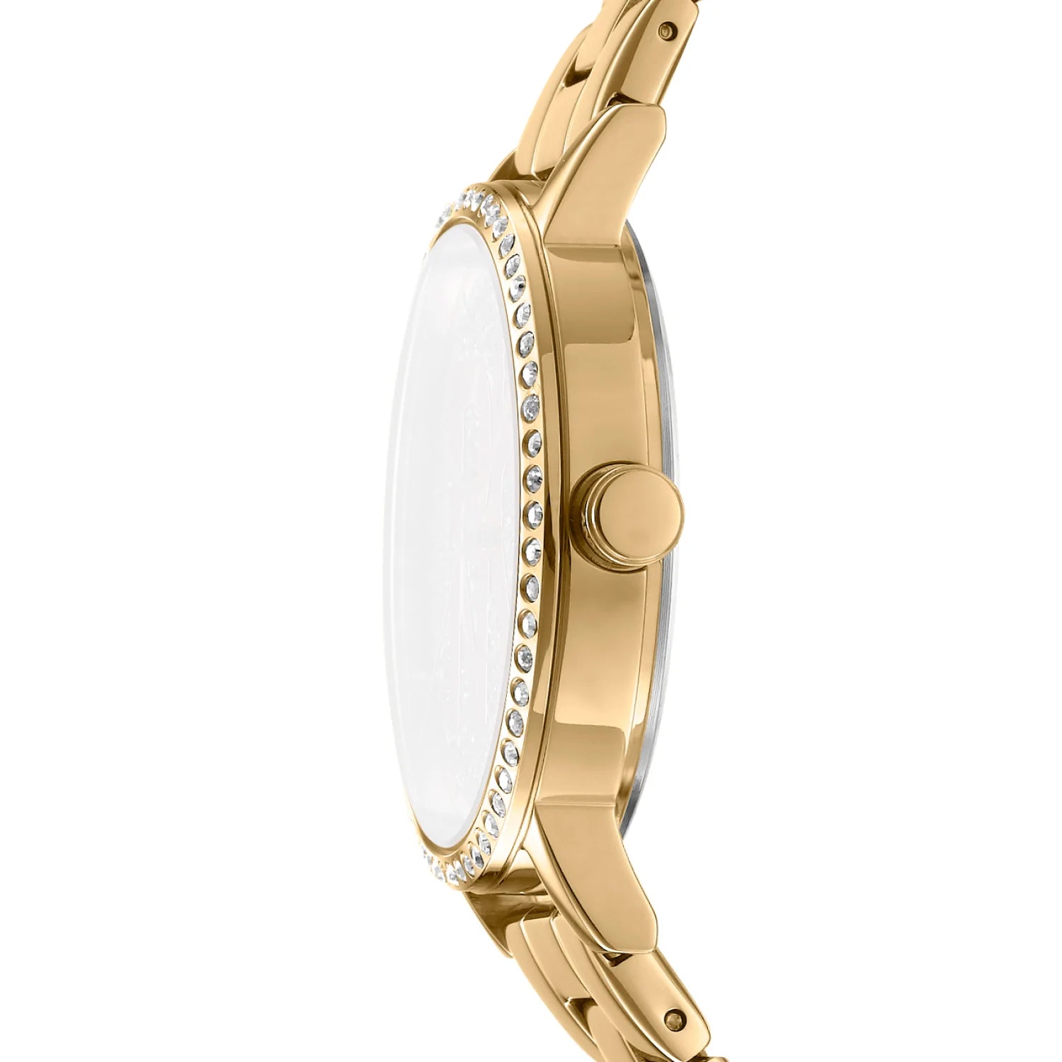 DKNY Soho Logo Sparkly Silver Dial Gold Stainless Steel Ladies Watch