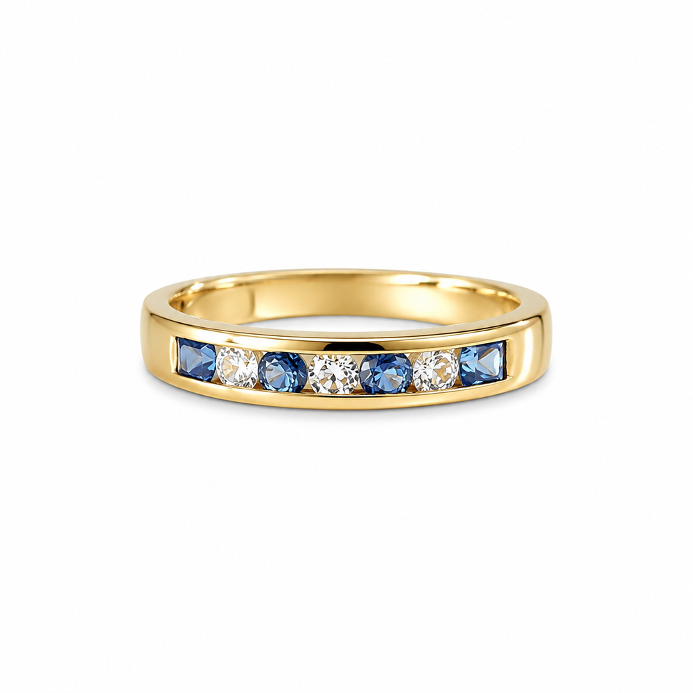 Cecilia Diamond & Ceylon Sapphire 9ct Gold Eternity Ring (Size O)