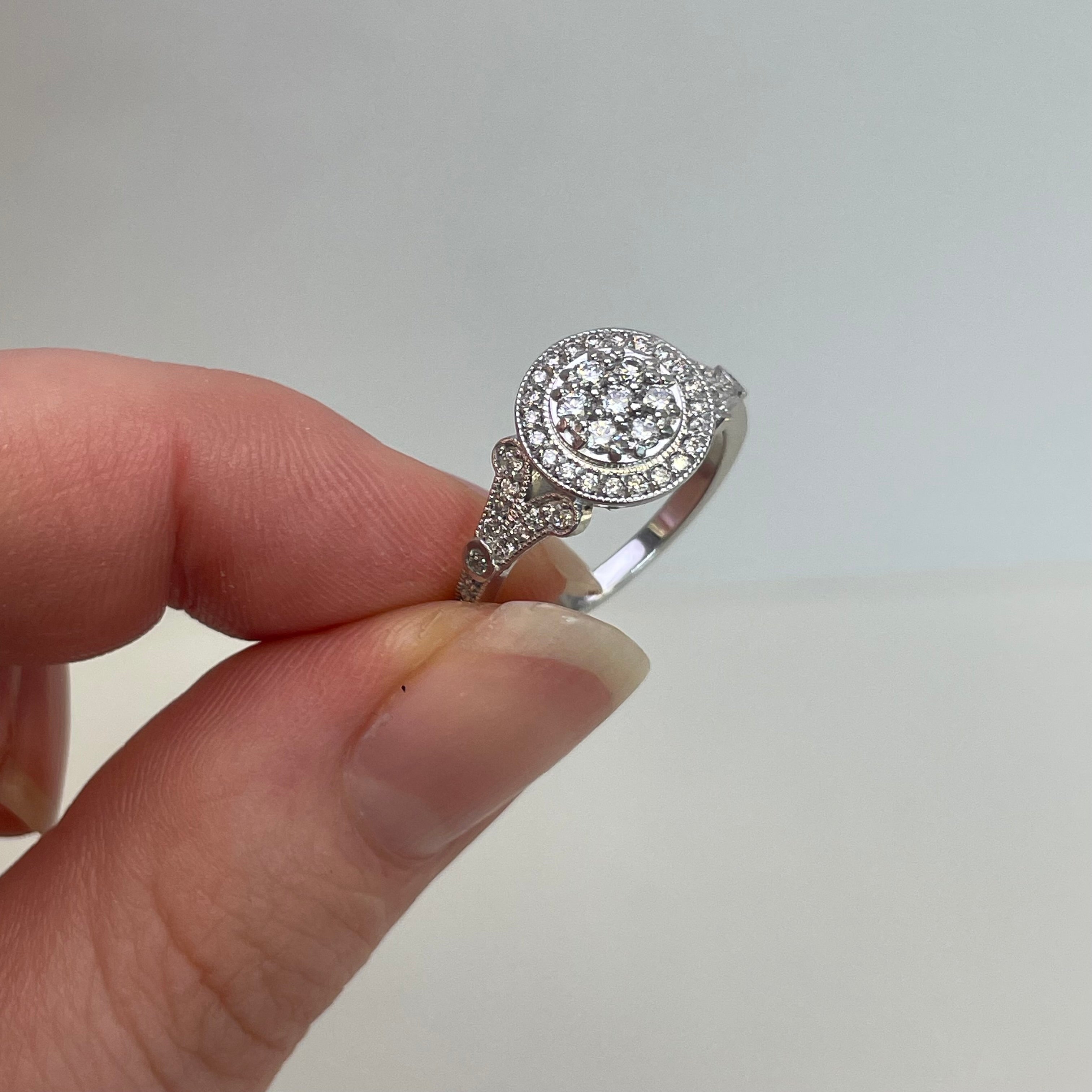 Lacey 9ct White Gold Halo Cluster Diamond Split Shank Engagement Ring (Size L)
