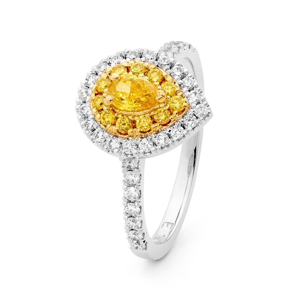 Double Halo 0.25ct Pear Yellow Diamond
