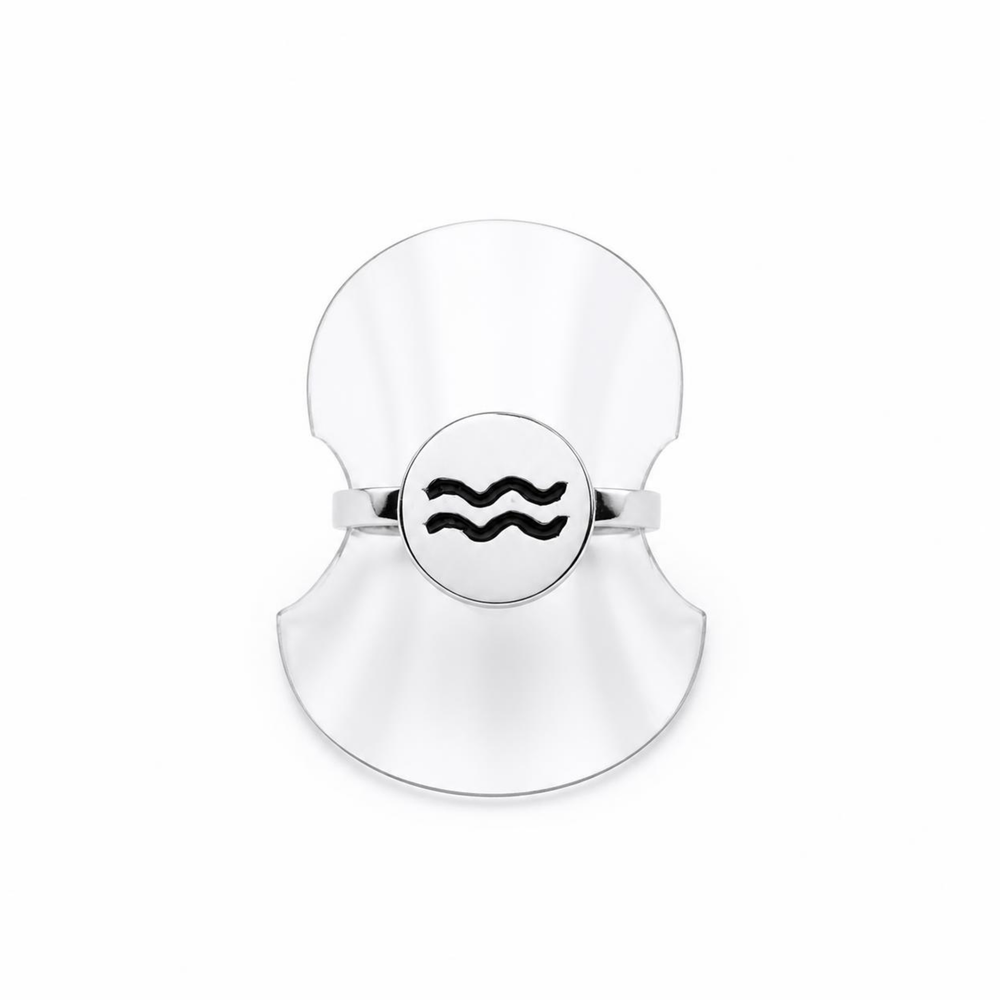 Aquarius Zodiac Sterling Silver Star Sign Ring (Size P)