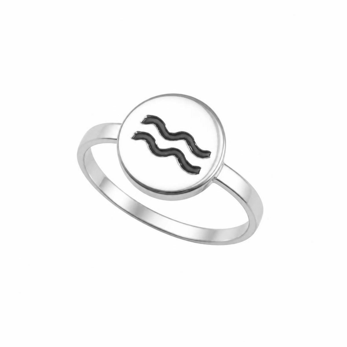 Aquarius Zodiac Sterling Silver Star Sign Ring (Size P)