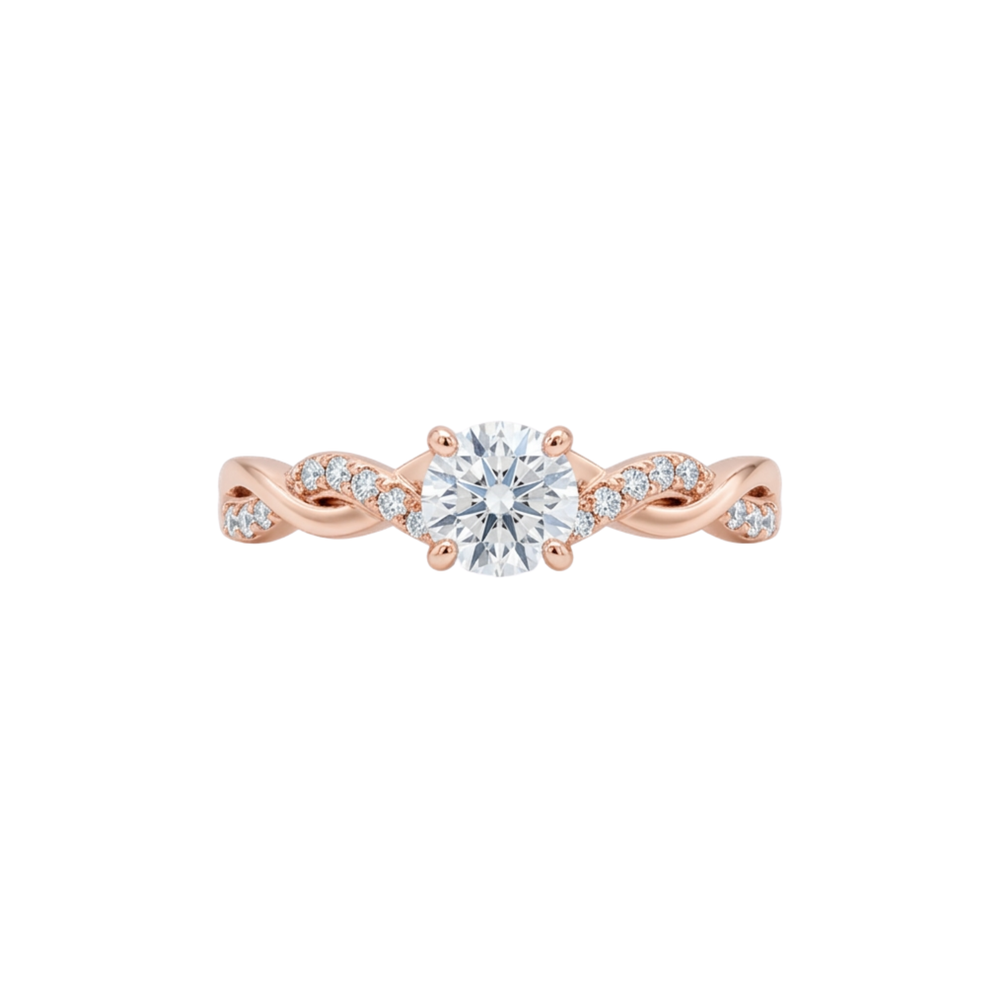 Ella 18ct Rose Gold Round Diamond Engagement Ring with Twist Diamond Shoulders (Size O)