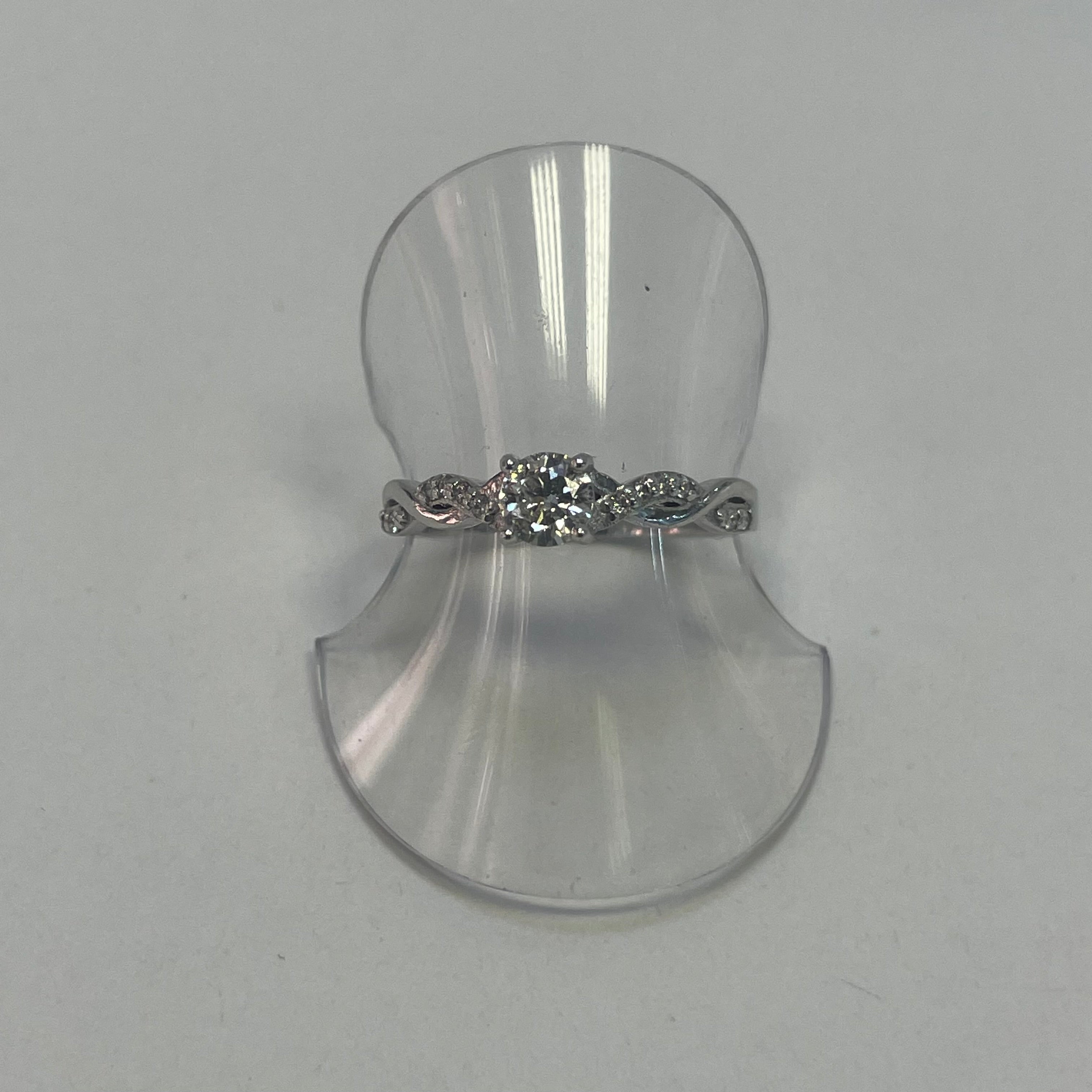 Ella Platinum Round Diamond Engagement Ring with Twist Diamond Shoulders (Size J 1/2)