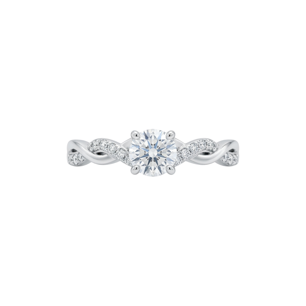 Ella Platinum Round Diamond Engagement Ring with Twist Diamond Shoulders (Size J 1/2)