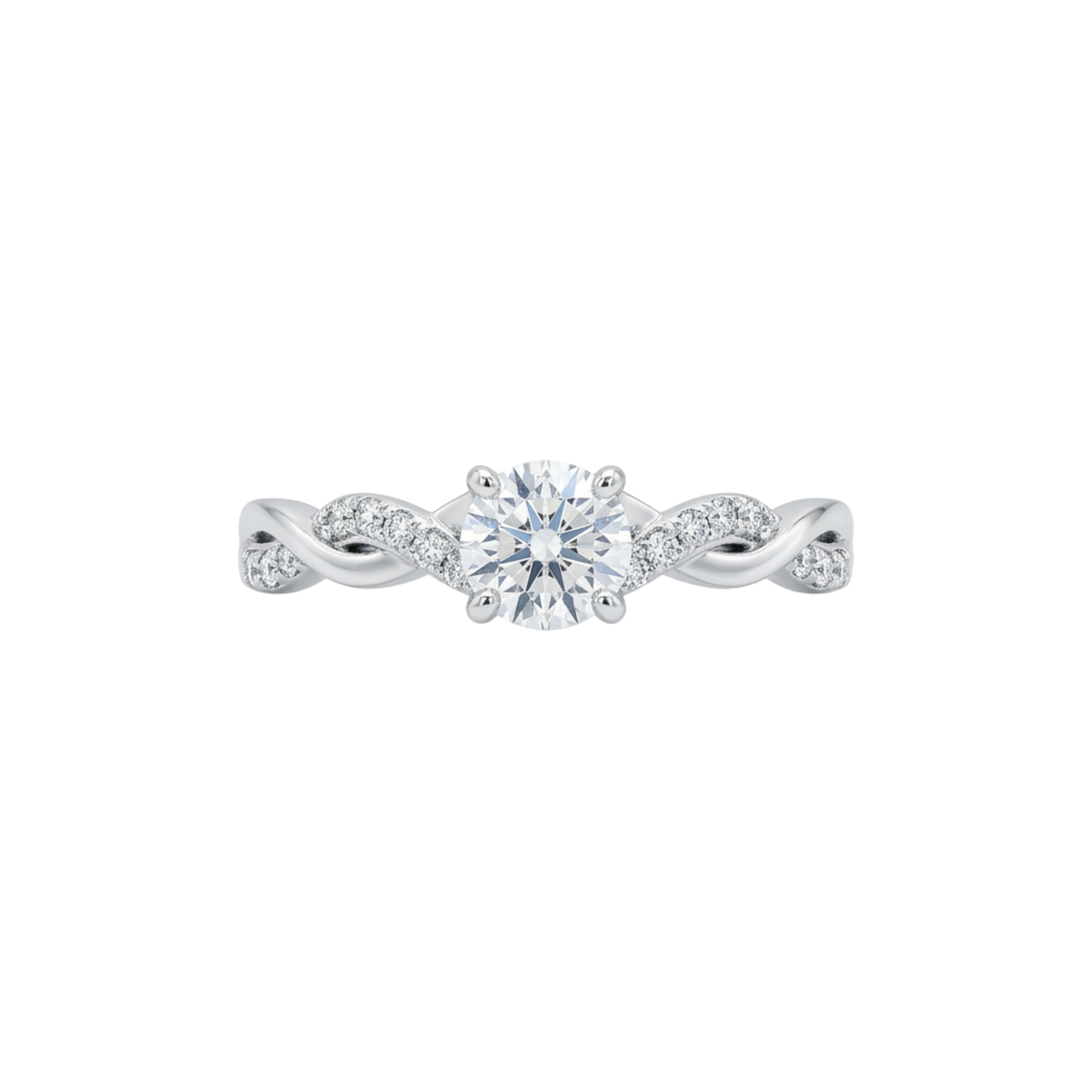 Ella Platinum Round Diamond Engagement Ring with Twist Diamond Shoulders (Size J 1/2)