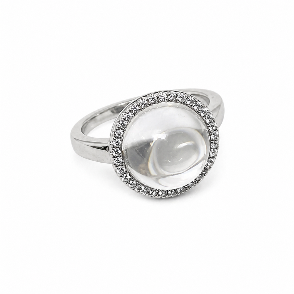 Esmeralda Sterling Silver Crystal Ball Ring (Size R)