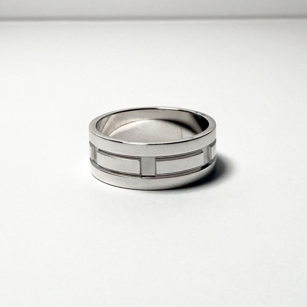 Silas Etched Sterling Silver Mens Ring (Size U)