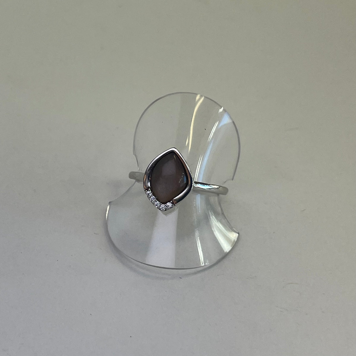 Manon Catseye Quartz CZ Sterling Silver Ring (Size L)