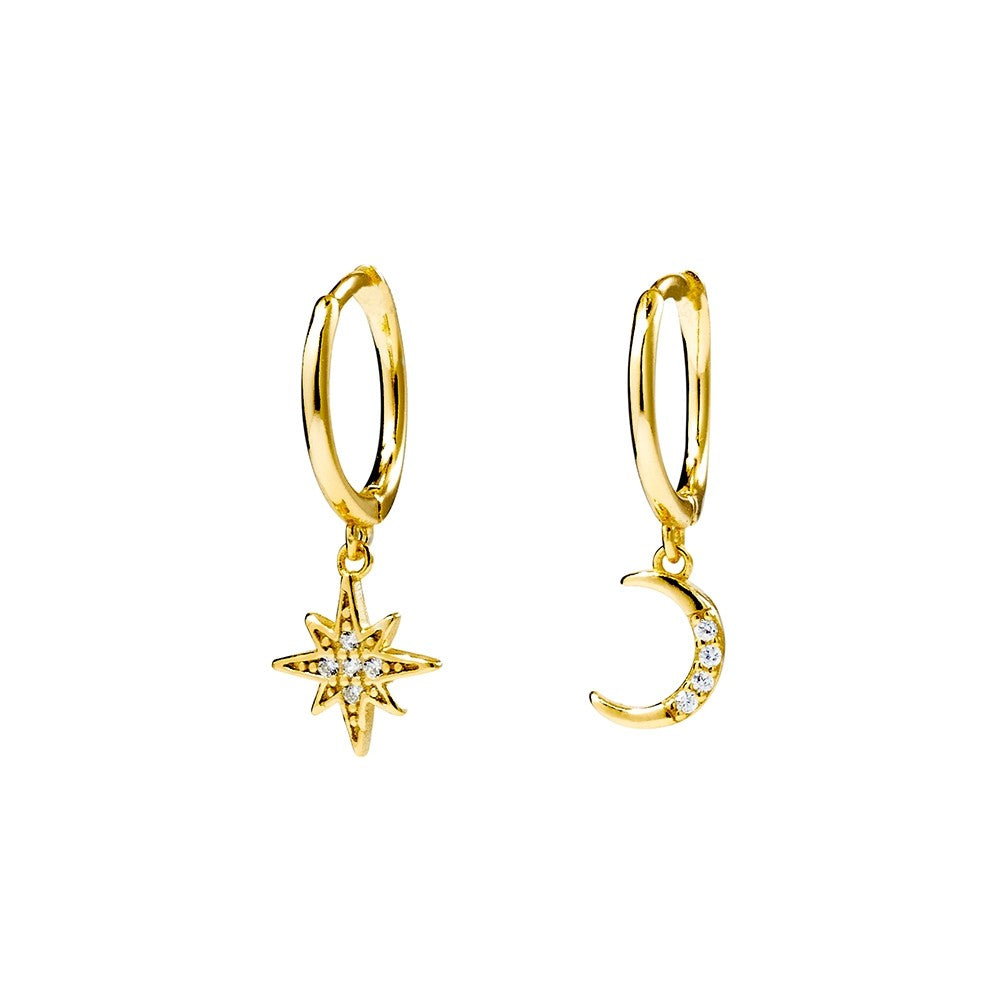 Celestial Moon and Star Huggie Earrings