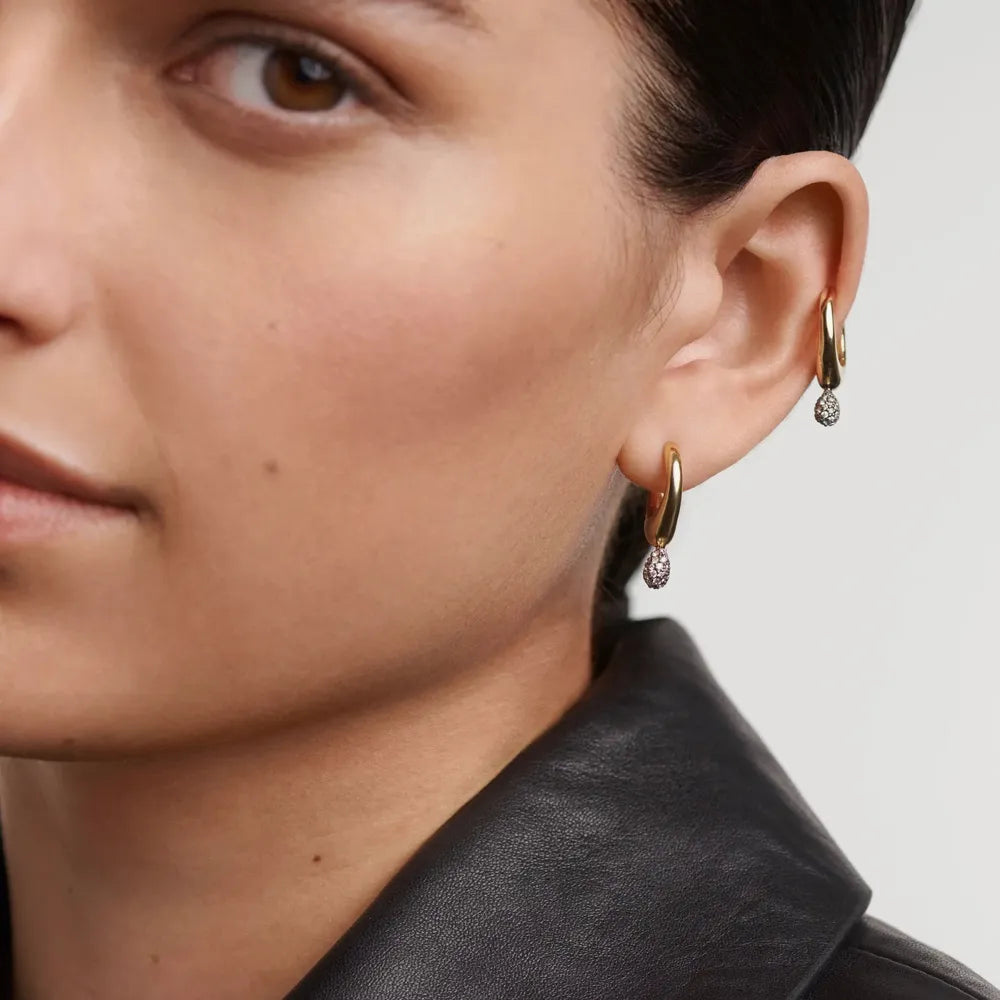 Gold Plated Pave Lava Single Hoop Earring