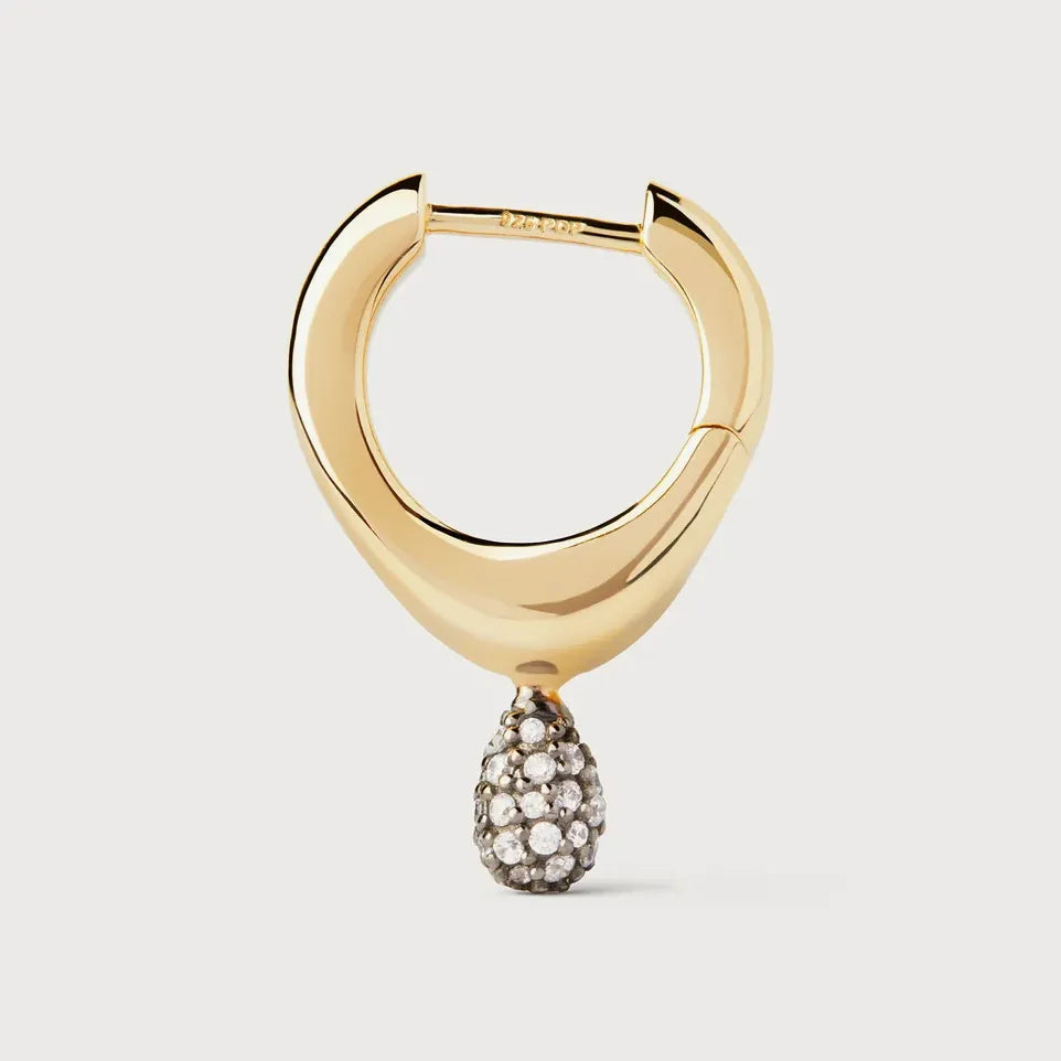 Gold Plated Pave Lava Single Hoop Earring