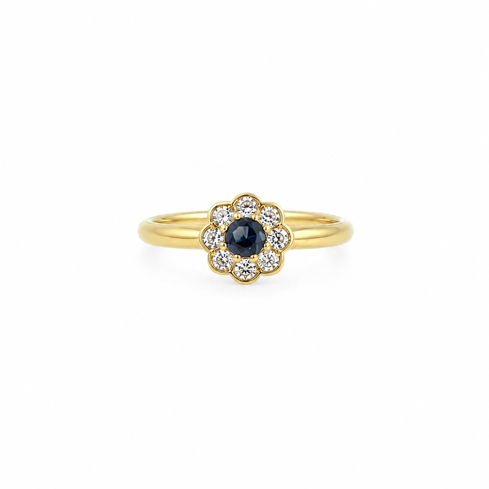 Fleur 9ct Gold Sapphire & Diamond Flower Ring (Size O)