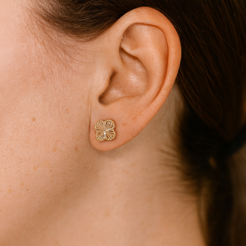 Gold Sunray Clover Stud Earrings