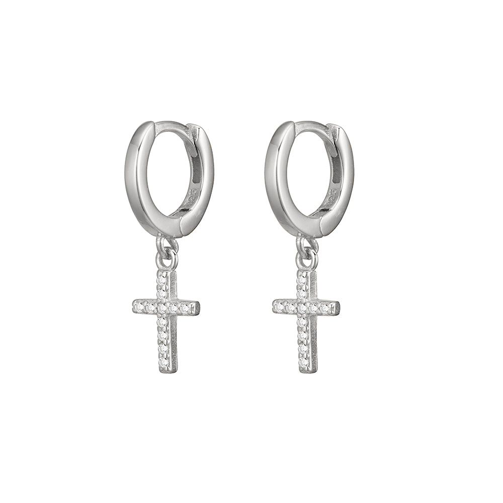Grace Cross Dangle Huggie Earrings