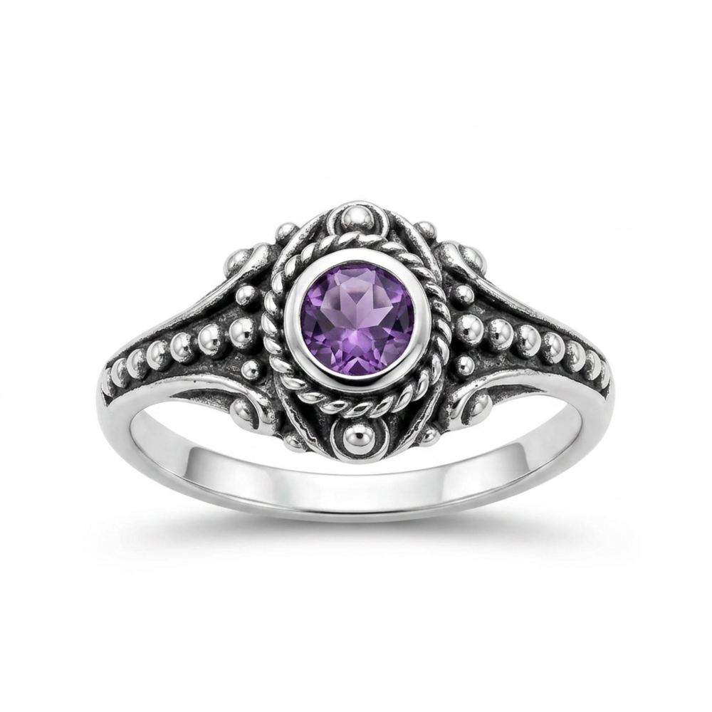 Henna Sterling Silver Amethyst Ring (Size O)
