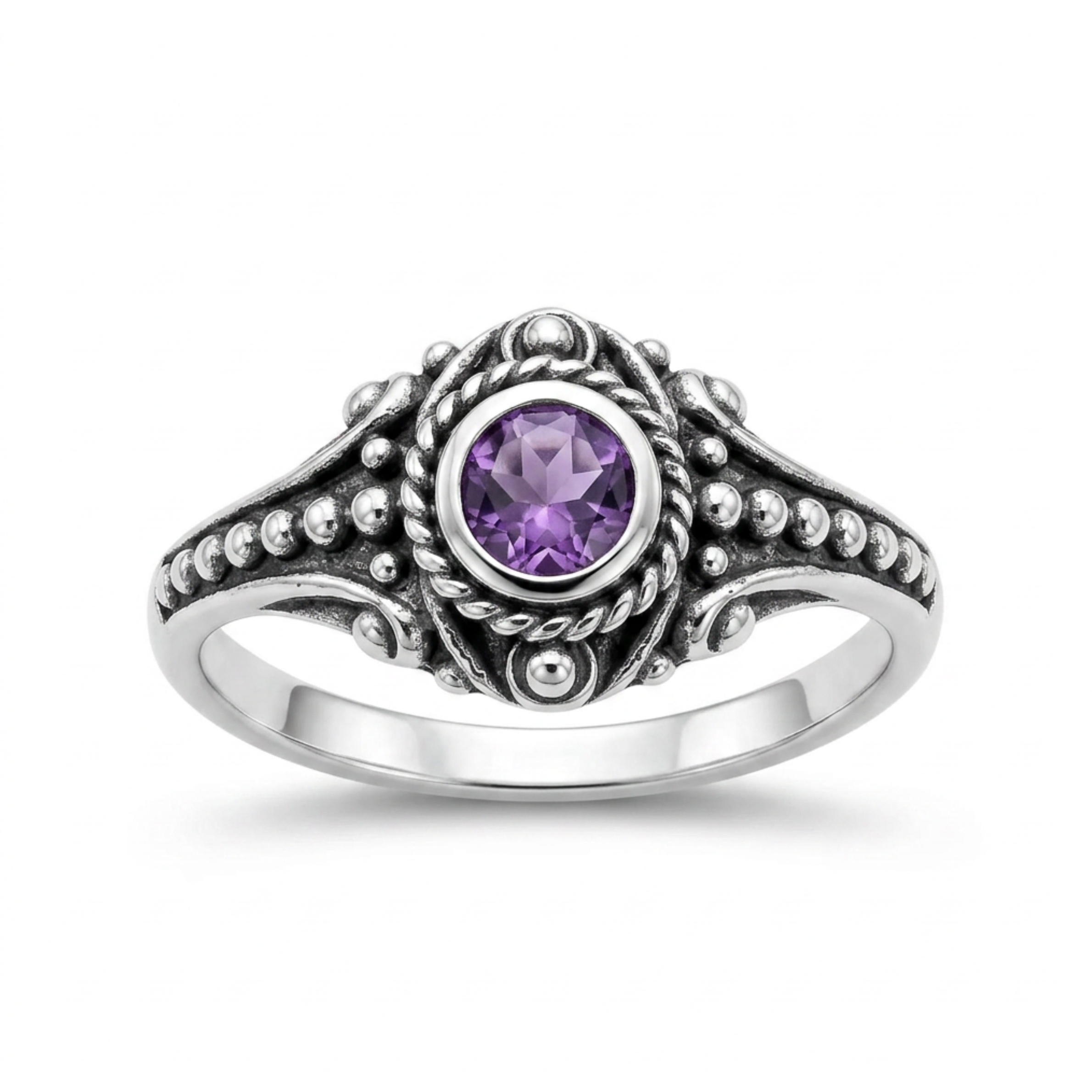 Henna Sterling Silver Amethyst Ring (Size O)