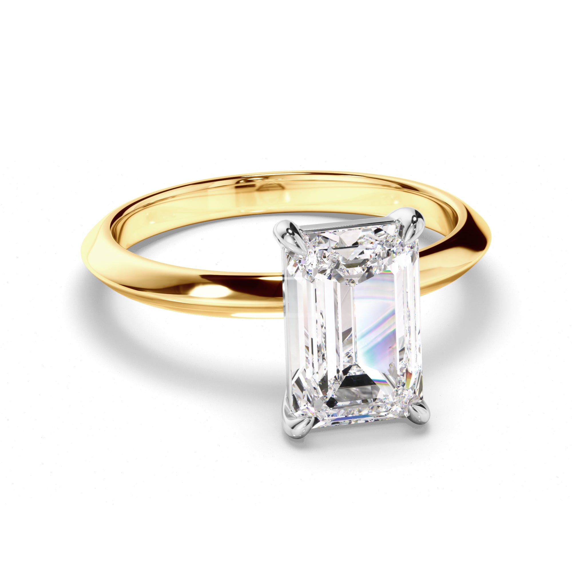Aphrodite - Emerald Cut Diamond Solitaire Knife Edge Engagement Ring