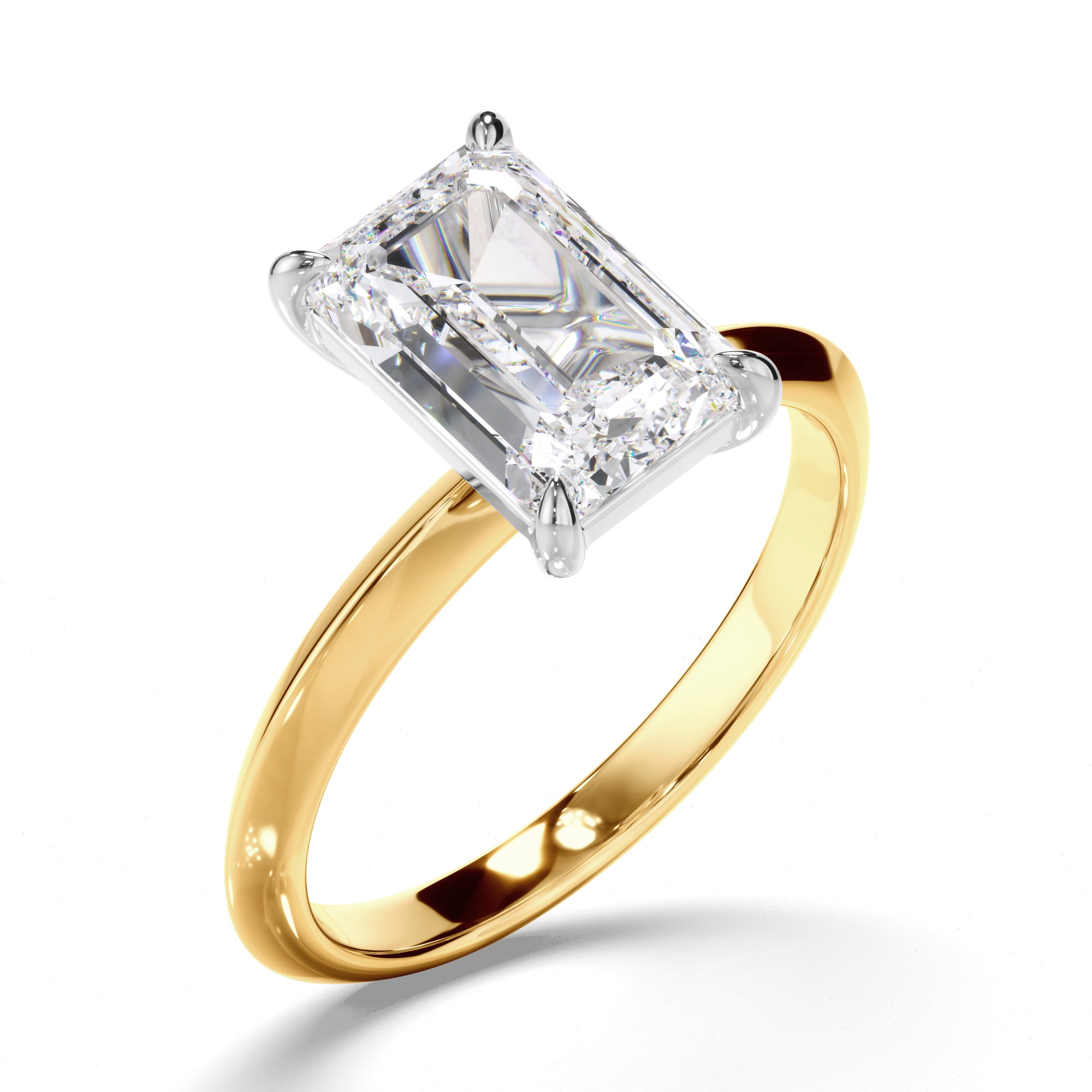 Aphrodite - Emerald Cut Diamond Solitaire Knife Edge Engagement Ring