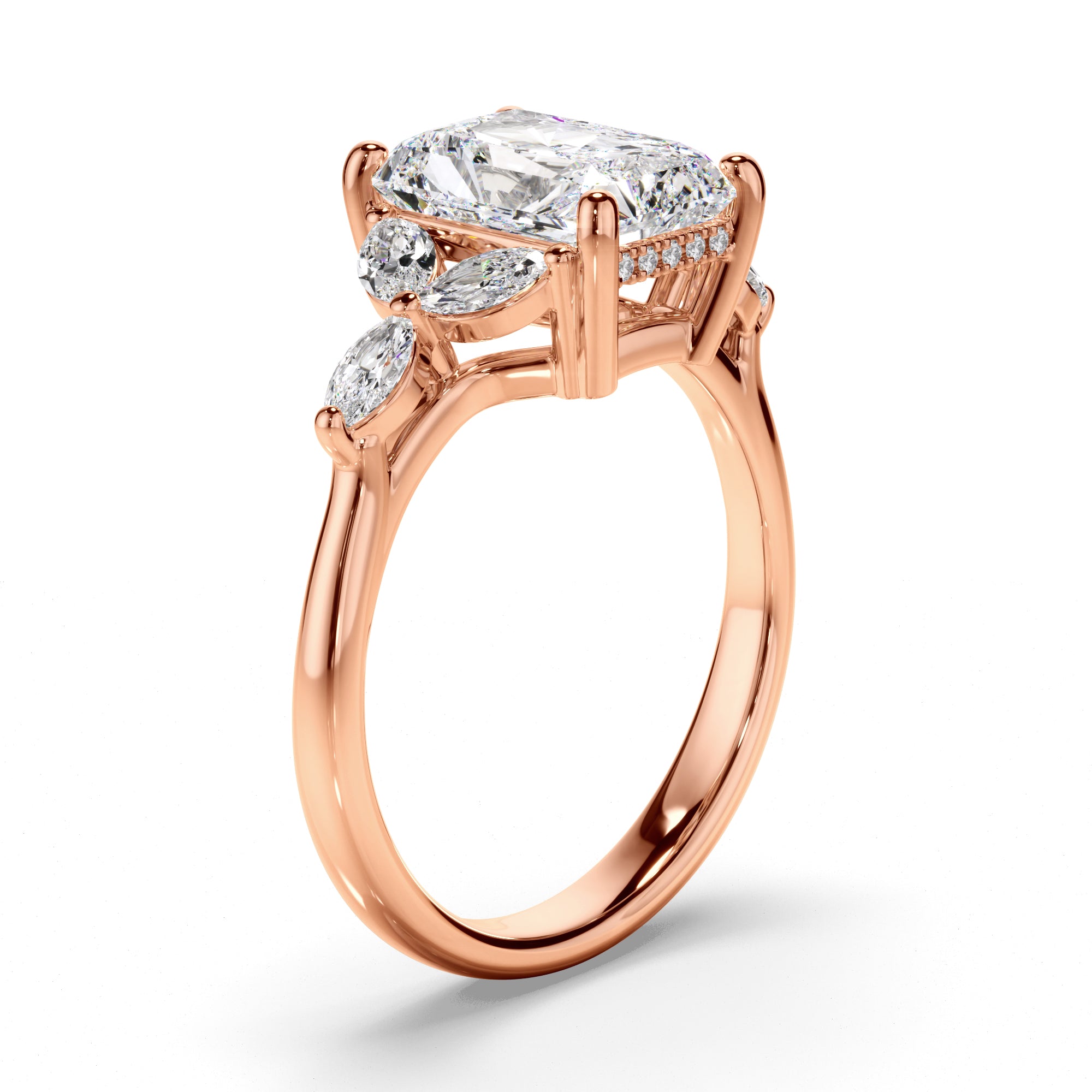Gaia - Radiant Cut Diamond Engagement Ring with Cluster Shoulders